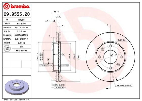 Brembo 09.9555.20 - Brake Disc autospares.lv