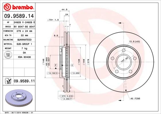 Brembo 09.9589.14 - Brake Disc autospares.lv