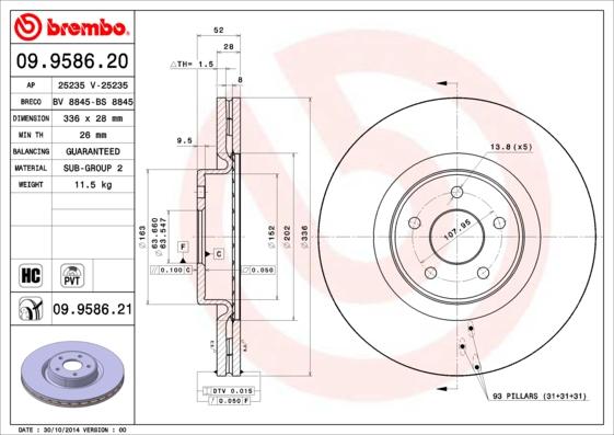 Brembo 09.9586.21 - Brake Disc autospares.lv