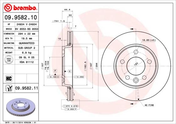 Brembo 09.9582.11 - Brake Disc autospares.lv