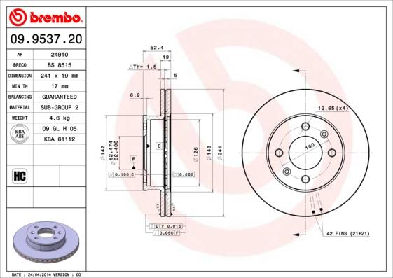 Brembo 09.9537.20 - Brake Disc autospares.lv