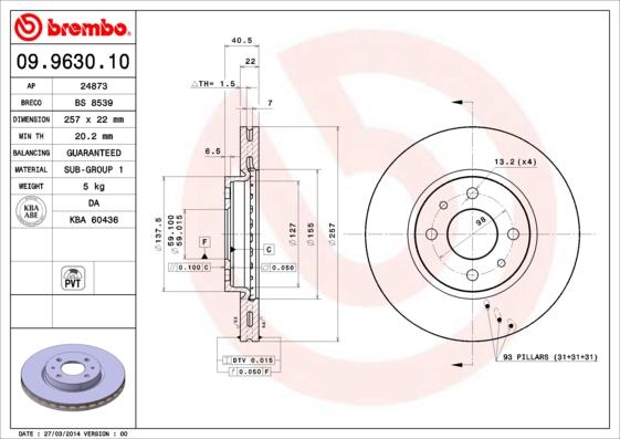 Brembo 09.9630.10 - Brake Disc autospares.lv