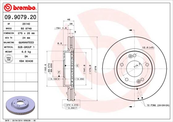 Brembo 09.9079.20 - Brake Disc autospares.lv