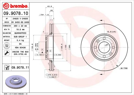 Brembo 09.9078.11 - Brake Disc autospares.lv
