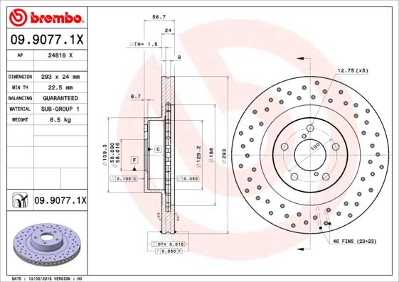 Brembo 09.9077.1X - Brake Disc autospares.lv