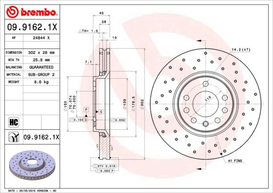 Brembo 09.9162.1X - Brake Disc autospares.lv