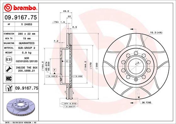 Brembo 09.9167.75 - Brake Disc autospares.lv