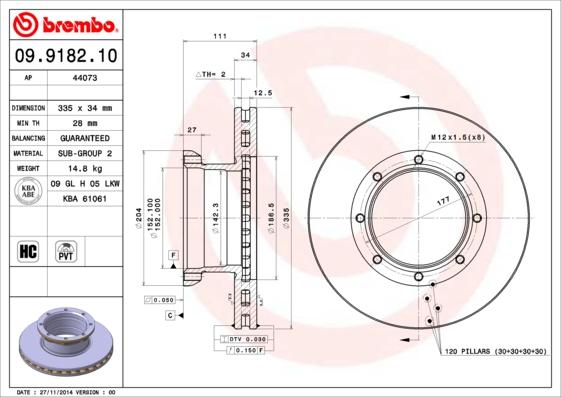 Brembo 09.9182.10 - Brake Disc autospares.lv