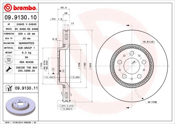 Brembo 09.9130.11 - Brake Disc autospares.lv