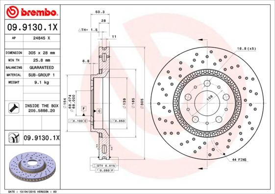 Brembo 09.9130.1X - Brake Disc autospares.lv