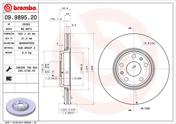 Brembo 09.9895.20 - Brake Disc autospares.lv