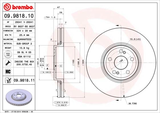 Brembo 09.9818.10 - Brake Disc autospares.lv