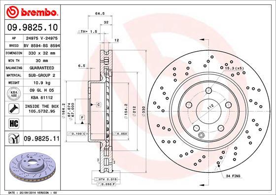 Brembo 09.9825.11 - Brake Disc autospares.lv