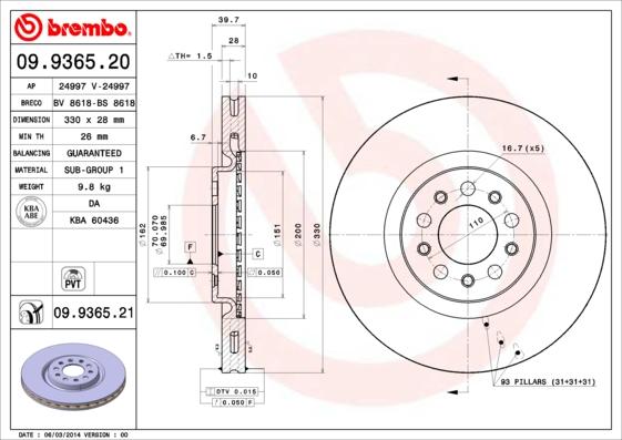 Brembo 09.9365.20 - Brake Disc autospares.lv