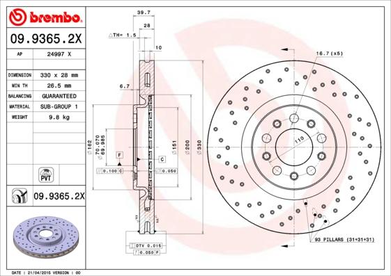 Brembo 09.9365.2X - Brake Disc autospares.lv