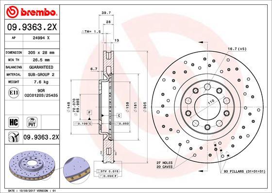 Brembo 09.9363.2X - Brake Disc autospares.lv