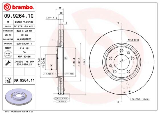 Brembo 09.9264.11 - Brake Disc autospares.lv