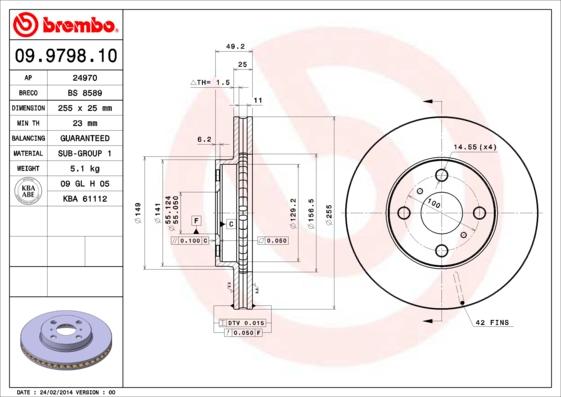 Brembo 09.9798.10 - Brake Disc autospares.lv