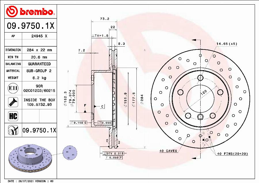 Brembo 09.9750.1X - Brake Disc autospares.lv