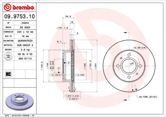 Brembo 09.9753.10 - Brake Disc autospares.lv