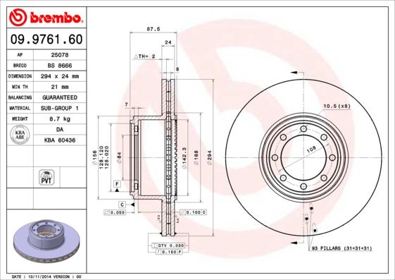 Brembo 09.9761.60 - Brake Disc autospares.lv