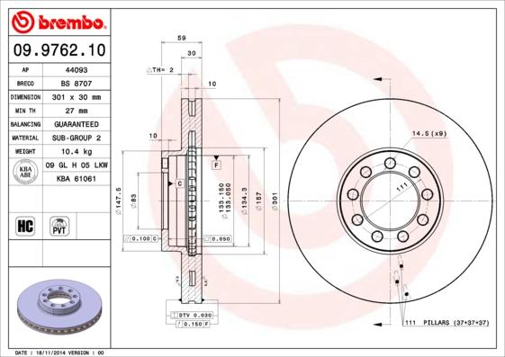 Brembo 09.9762.10 - Brake Disc autospares.lv