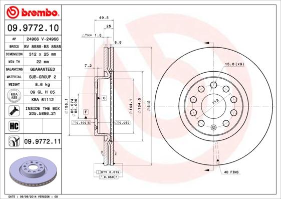 Brembo 09.9772.10 - Brake Disc autospares.lv