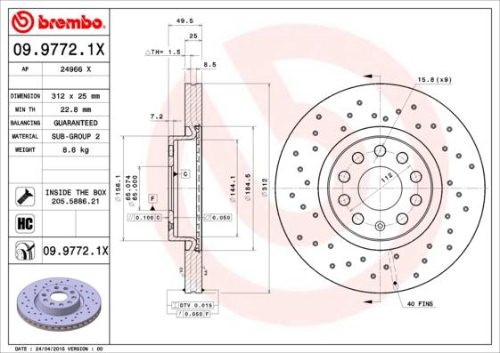 Brembo 09.9772.1X - Brake Disc autospares.lv