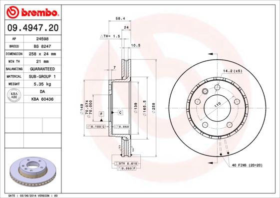 Brembo 09.4947.20 - Brake Disc autospares.lv
