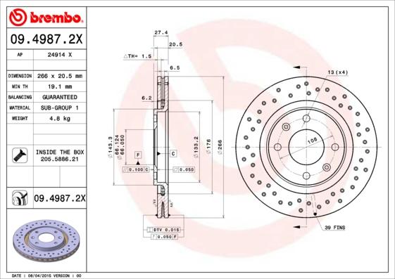 Brembo 09.4987.2X - Brake Disc autospares.lv