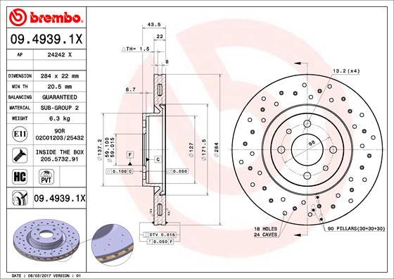 Brembo 09.4939.1X - Brake Disc autospares.lv