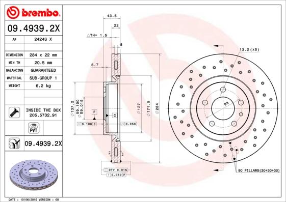 Brembo 09.4939.2X - Brake Disc autospares.lv