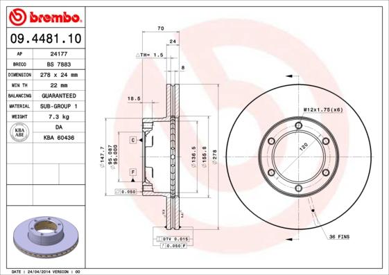 Brembo 09.4481.10 - Brake Disc autospares.lv