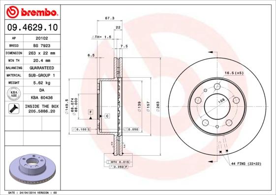 Brembo 09.4629.10 - Brake Disc autospares.lv