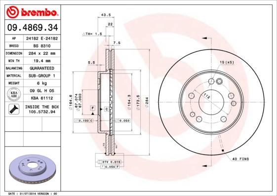 Brembo 09.4869.34 - Brake Disc autospares.lv