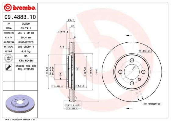 Brembo 09.4883.10 - Brake Disc autospares.lv