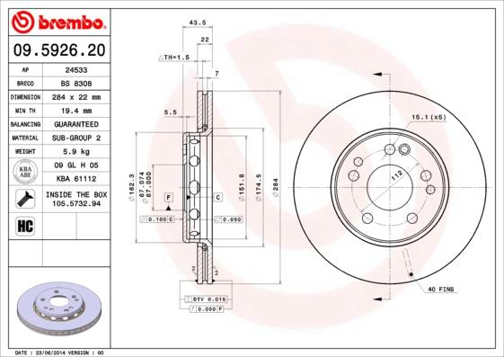 Brembo 09.5926.20 - Brake Disc autospares.lv