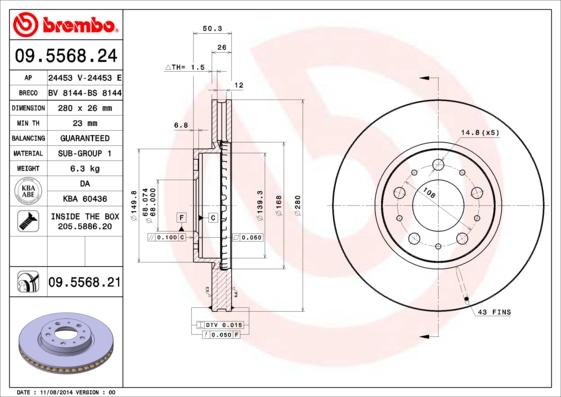 Brembo 09.5568.24 - Brake Disc autospares.lv