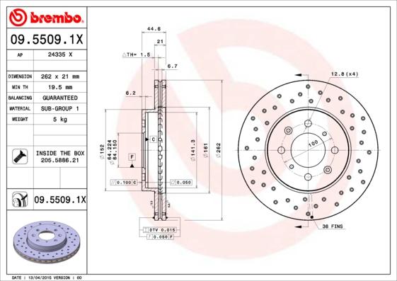Brembo 09.5509.1X - Brake Disc autospares.lv