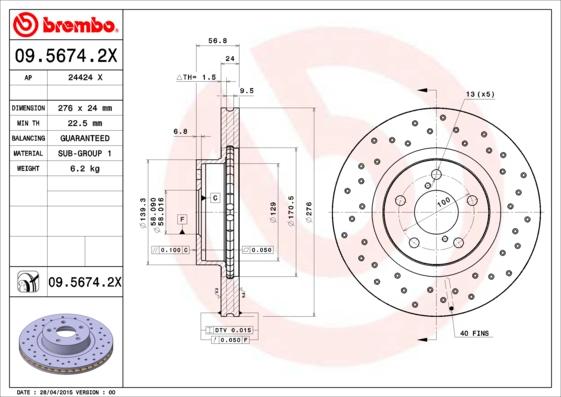 Brembo 09.5674.2X - Brake Disc autospares.lv