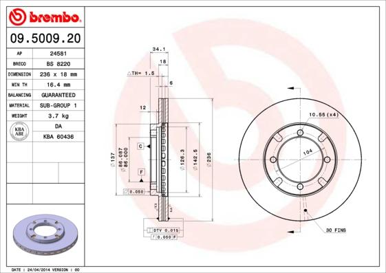 Brembo 09.5009.20 - Brake Disc autospares.lv