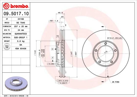 Brembo 09.5017.10 - Brake Disc autospares.lv