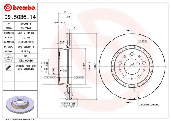 Brembo 09.5036.14 - Brake Disc autospares.lv