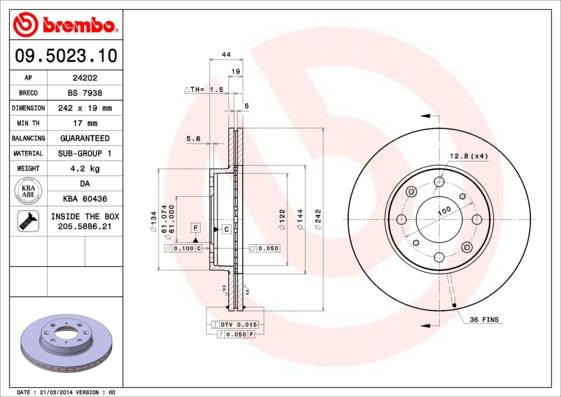 Brembo 09.5023.10 - Brake Disc autospares.lv