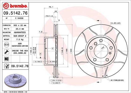 Brembo 09.5142.76 - Brake Disc autospares.lv