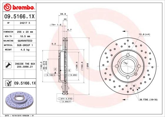 Brembo 09.5166.1X - Brake Disc autospares.lv