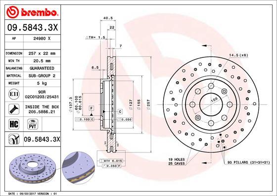 Brembo 09.5843.3X - Brake Disc autospares.lv