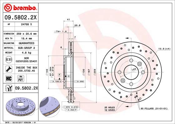 Brembo 09.5802.2X - Brake Disc autospares.lv