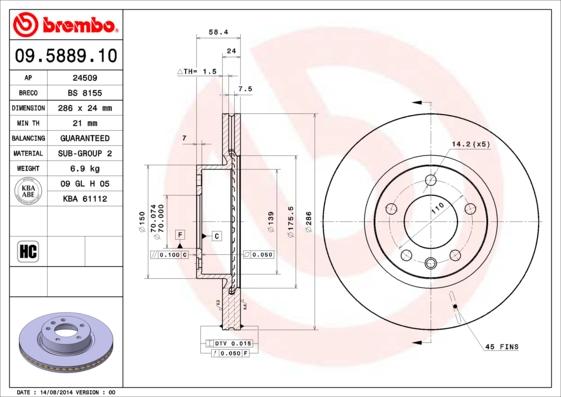 Brembo 09.5889.10 - Brake Disc autospares.lv