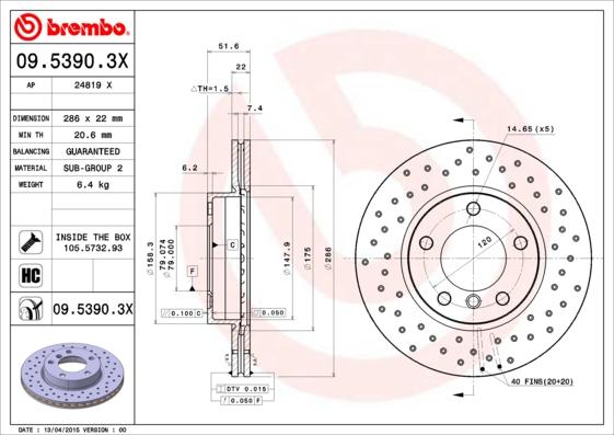 Brembo 09.5390.3X - Brake Disc autospares.lv